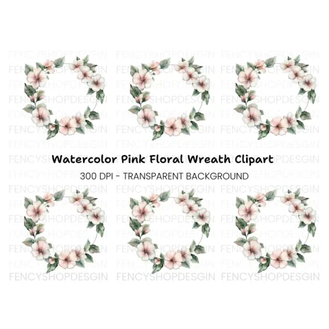 Blush Pink Floral Wreath Clipart Bundle
