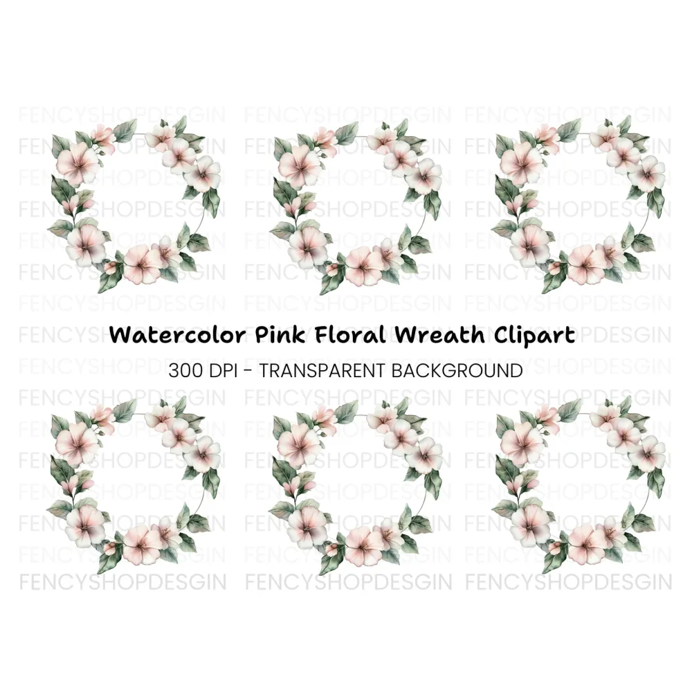 Blush Pink Floral Wreath Clipart Bundle
