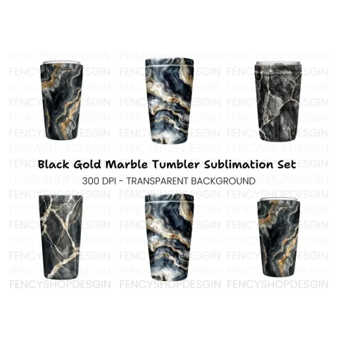 Black and Gold Marble Tumbler Clipart Bundle