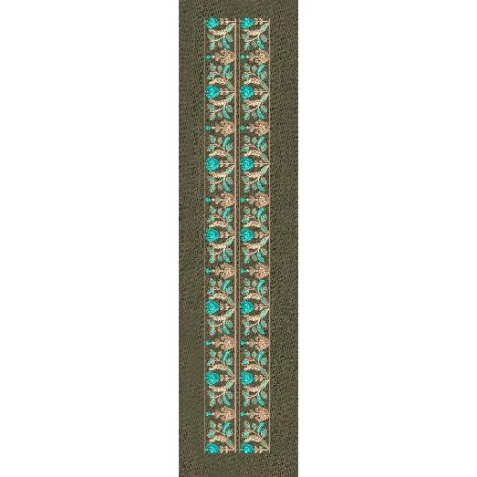 Floral Jacquard Border Vertical Line Embroidery Design