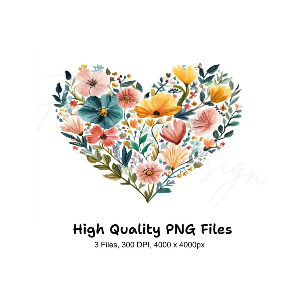 Delicate Floral Heart Clipart Bundle