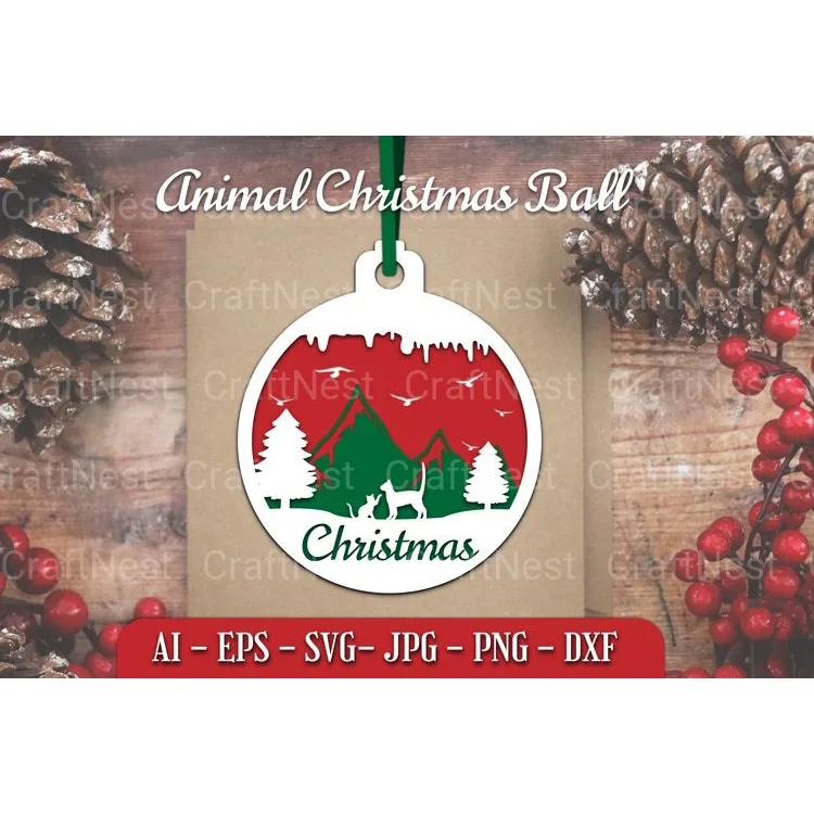 Animal Christmas Ball Papercut SVG