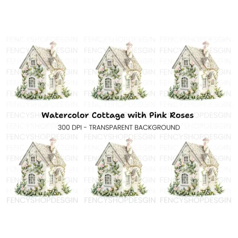 Charming Rose Covered Cottage Clipart Bundle