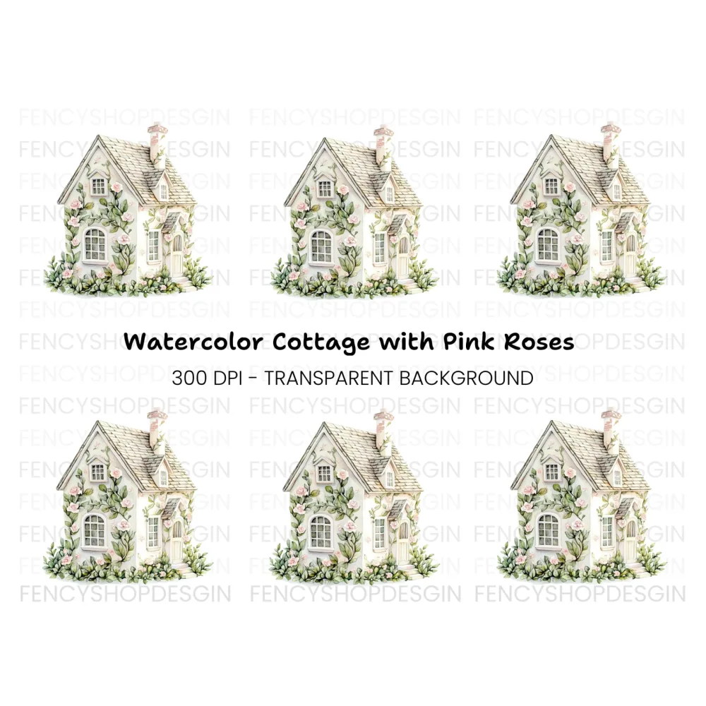 Charming Rose Covered Cottage Clipart Bundle