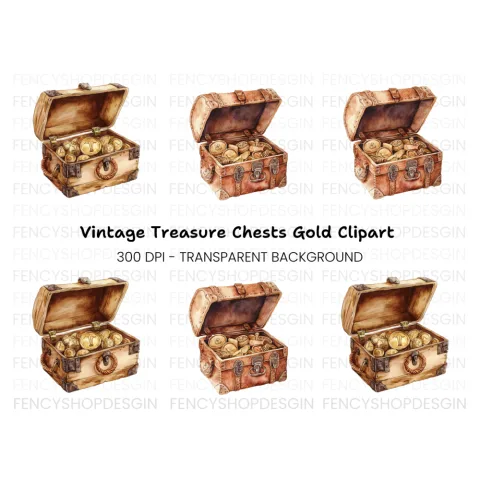 Vintage Treasure Chest Clipart Bundle