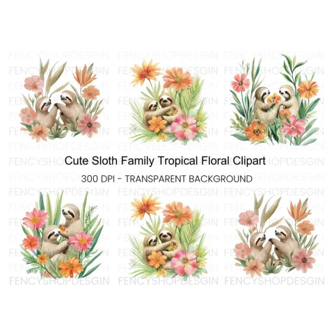 Cute Sloth Couple Clipart Bundle