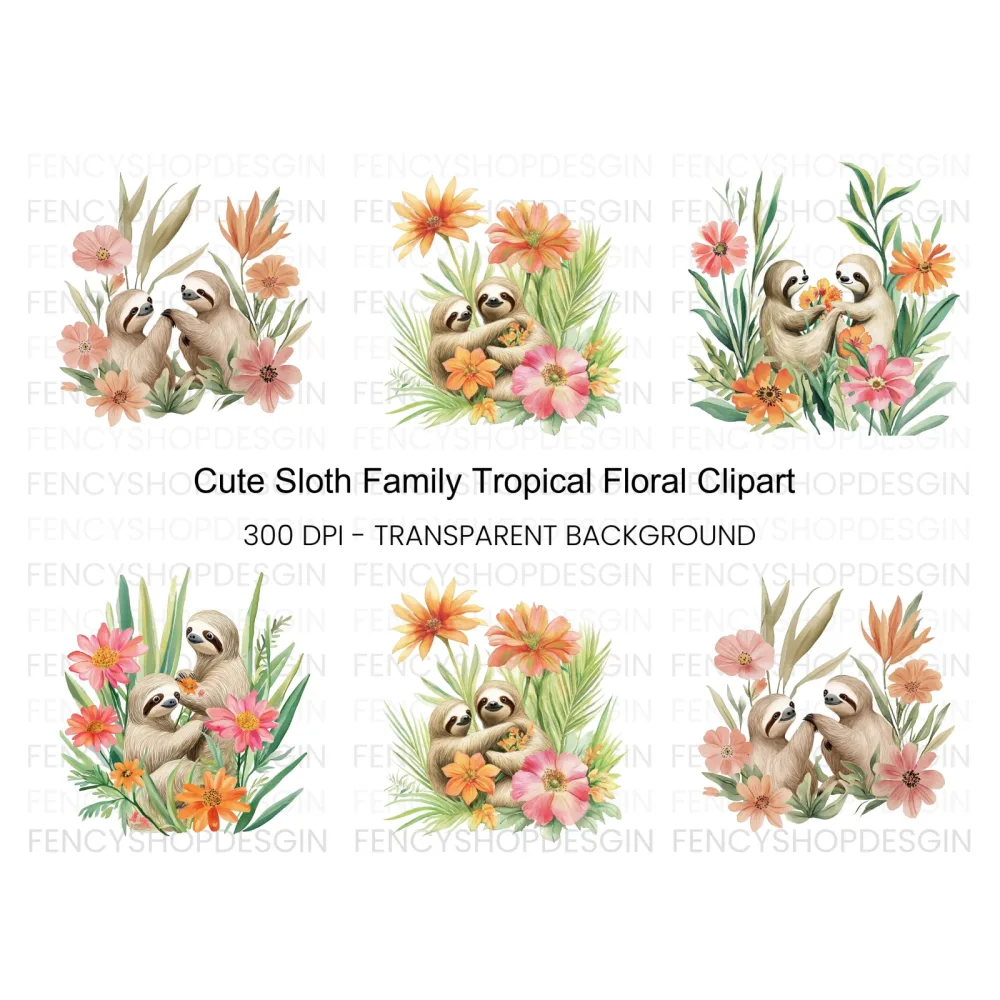 Cute Sloth Couple Clipart Bundle