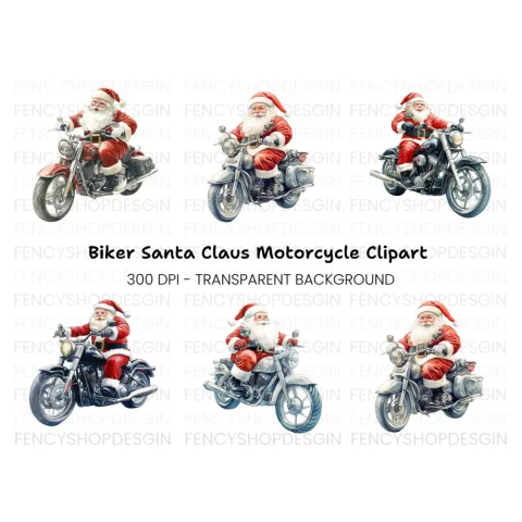 Biker Santa Christmas Clipart Bundle