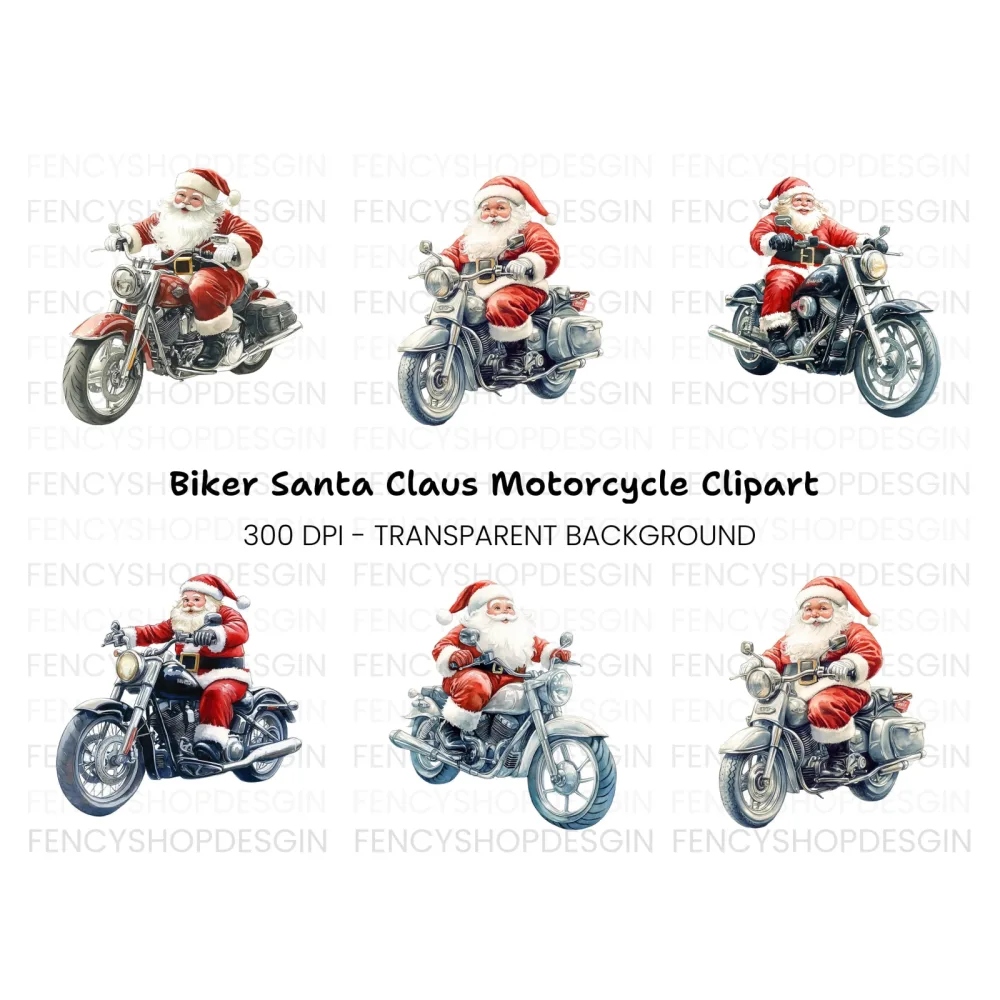 Biker Santa Christmas Clipart Bundle
