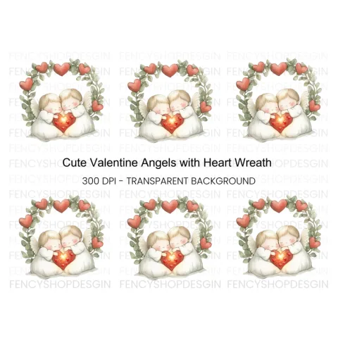 Cute Angel Couple with Heart Wreath Clipart Bundle