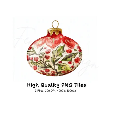 Red and Gold Christmas Ornaments Clipart Bundle