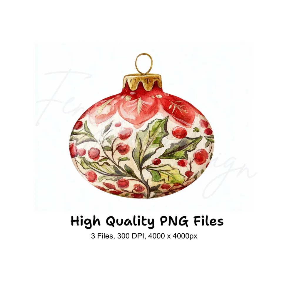 Red and Gold Christmas Ornaments Clipart Bundle