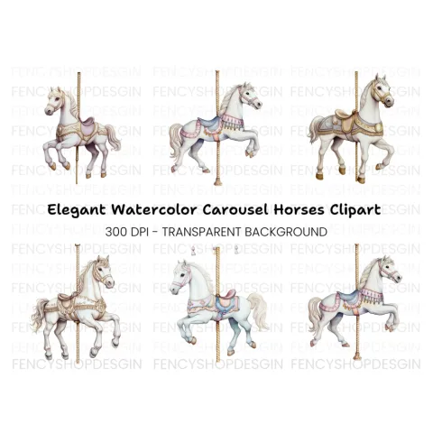 Carousel Horses Clipart Bundle