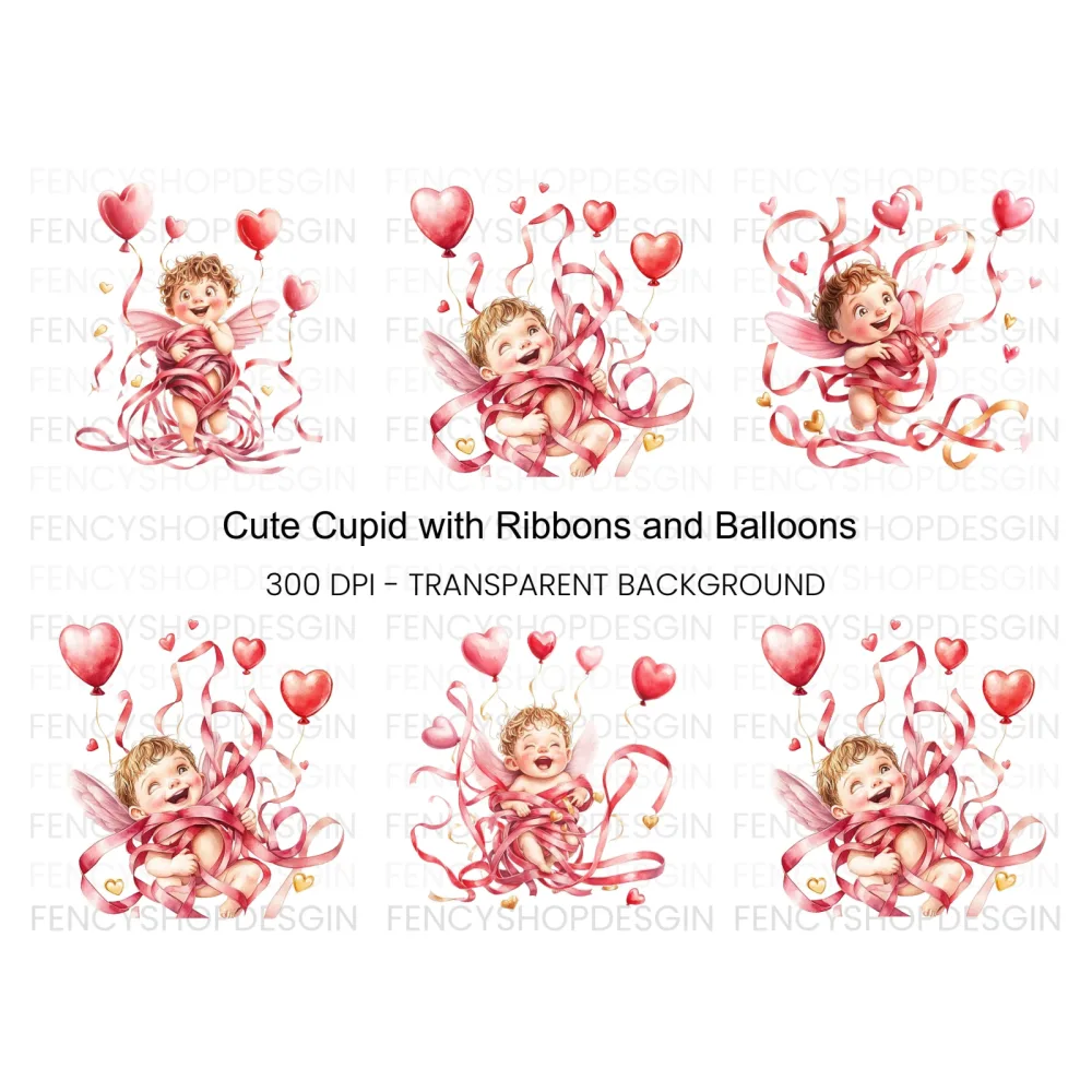 Playful Cupid with Ribbons Clipart Bundle
