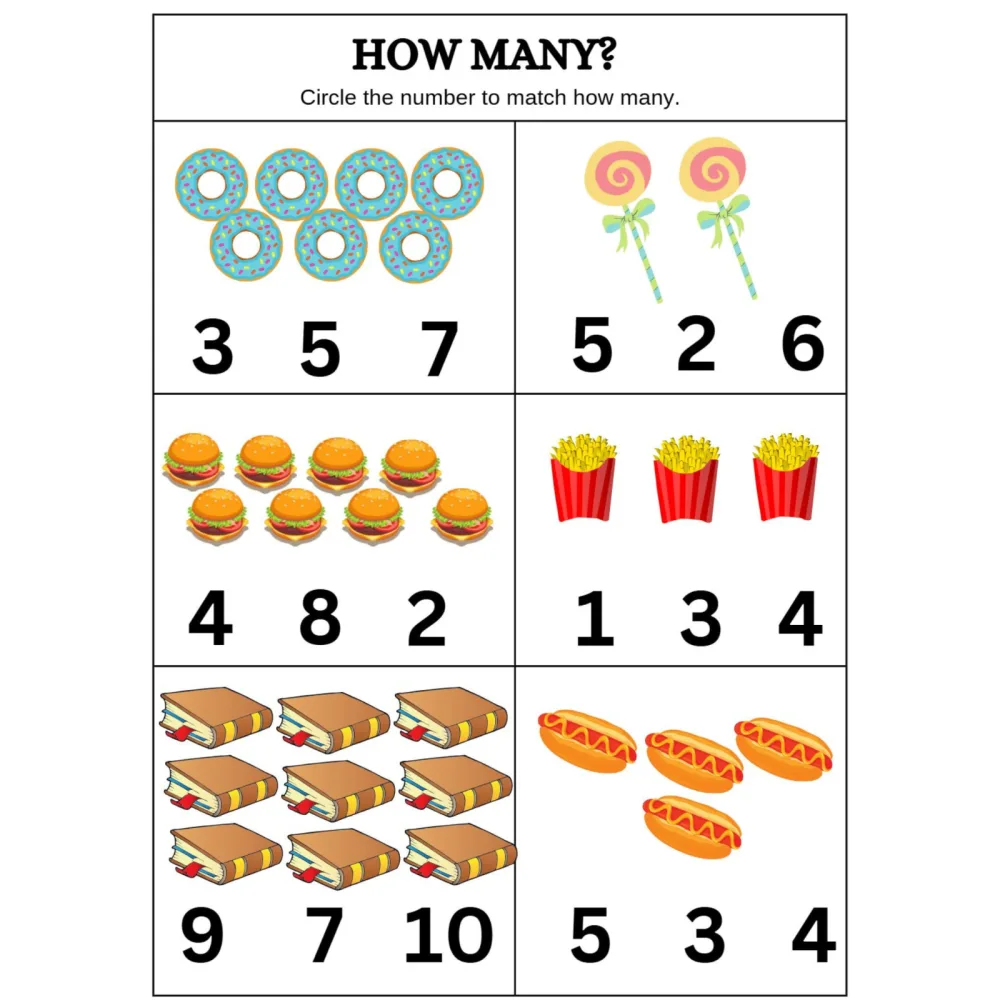 How Many Count and Circle Worksheets