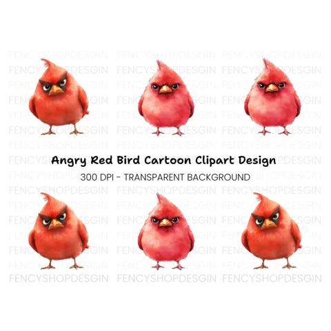 Angry Red Cardinal Bird Clipart Bundle