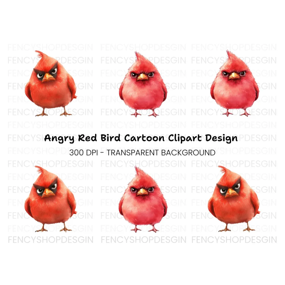 Angry Red Cardinal Bird Clipart Bundle