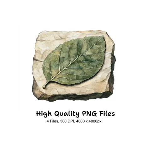 Fossilized Leaf Stone Clipart Bundle
