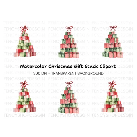 Red and Green Christmas Present Towers Clipart Bundle