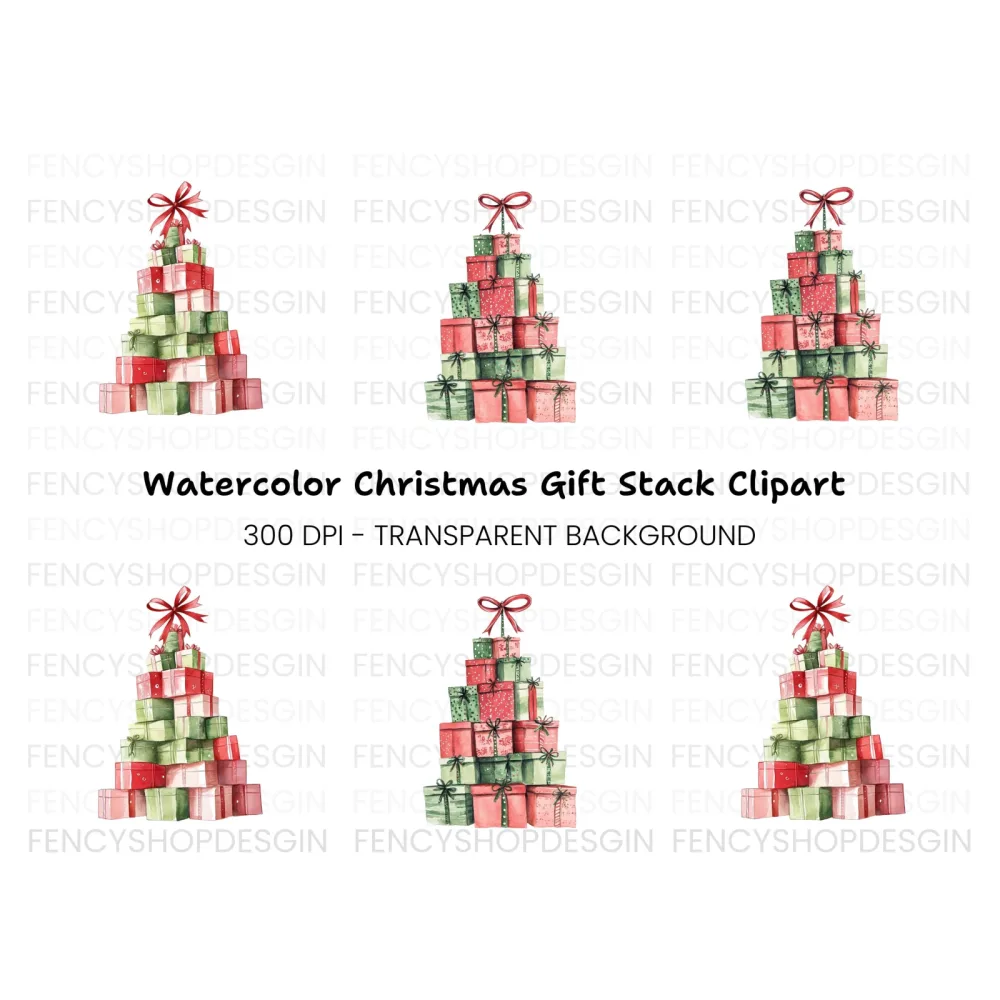 Red and Green Christmas Present Towers Clipart Bundle