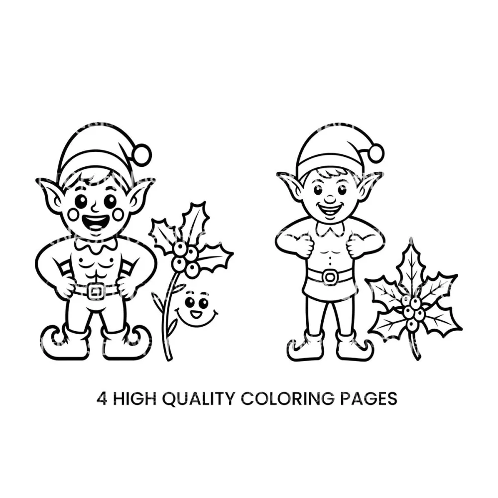 Cute Christmas Elves with Holly Coloring Books