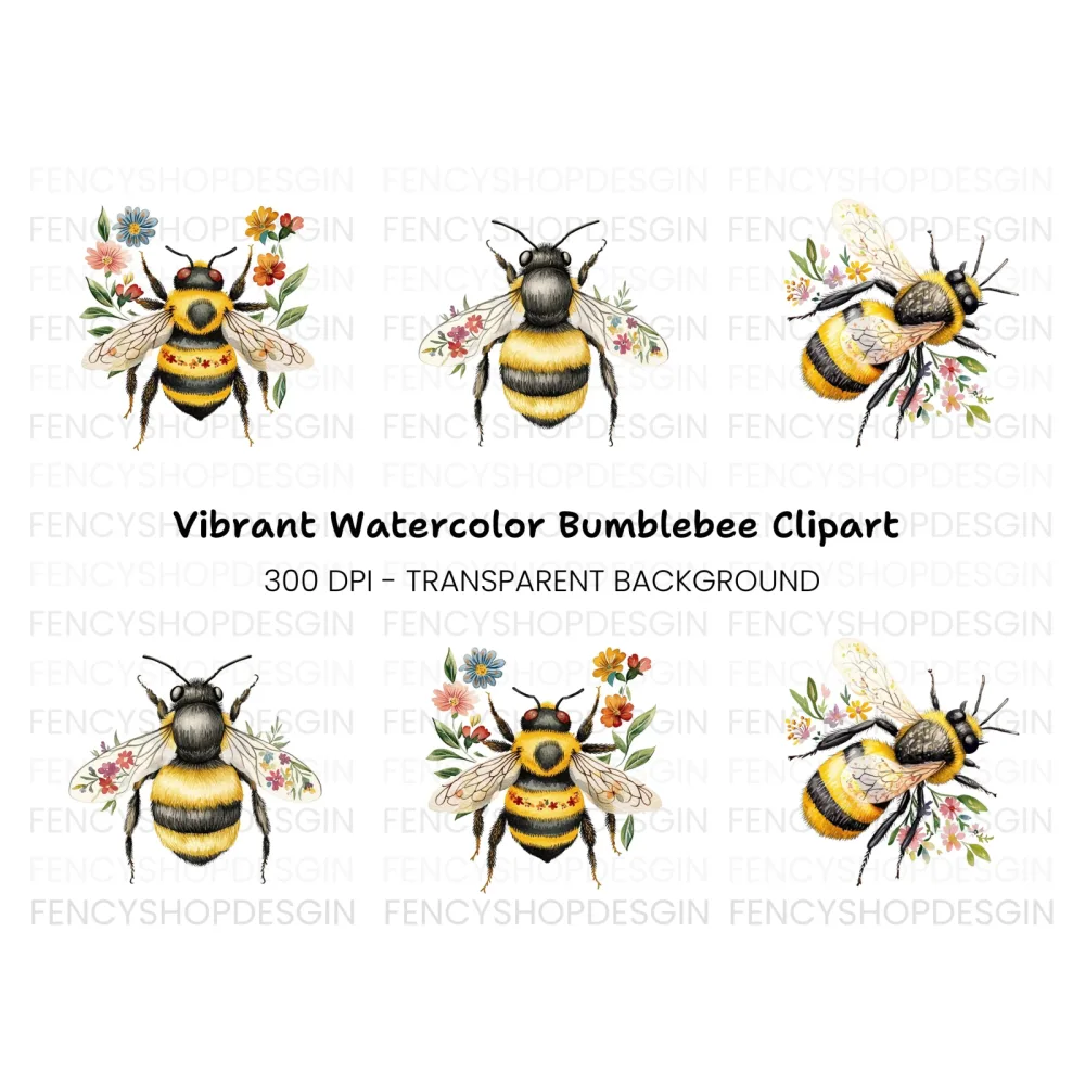 Bumblebee and Flowers Clipart Bundle