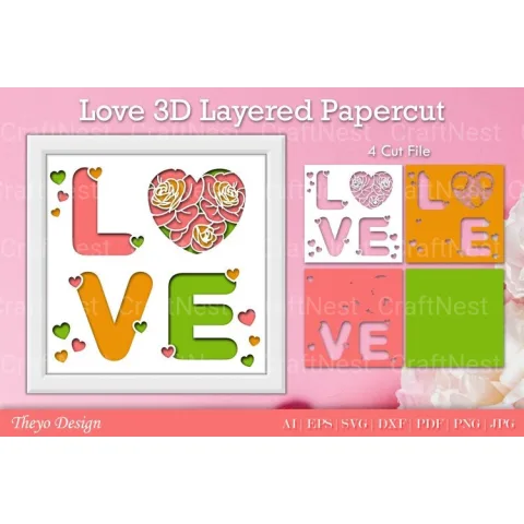 Love D Layered Papercut SVG Bundle