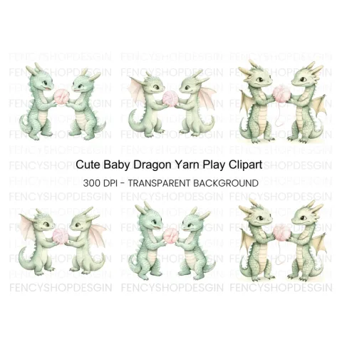 Cute Baby Dragon Yarn Clipart Bundle