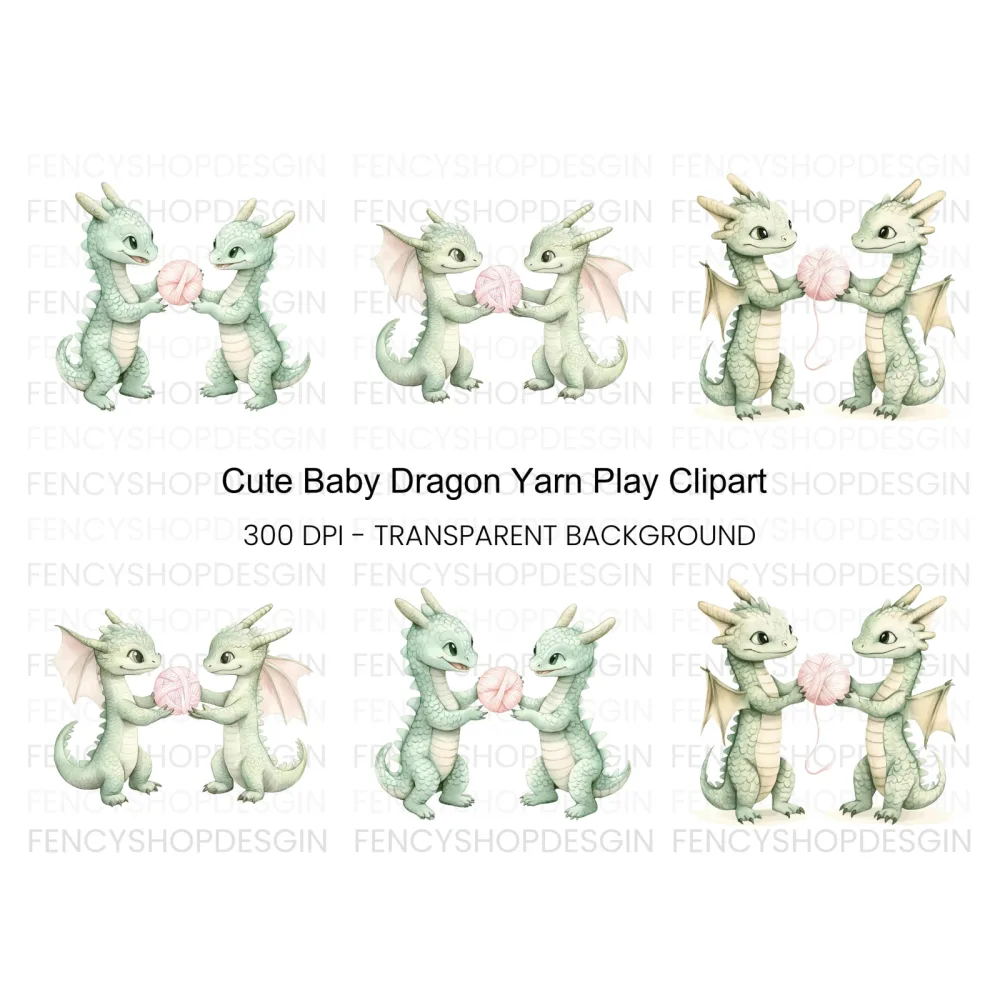 Cute Baby Dragon Yarn Clipart Bundle
