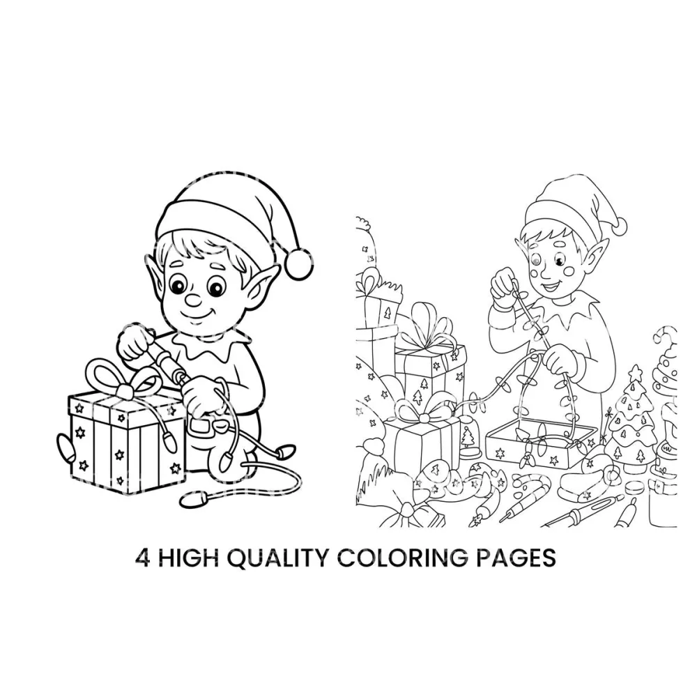 Christmas Elf Decorating with Lights Coloring Books