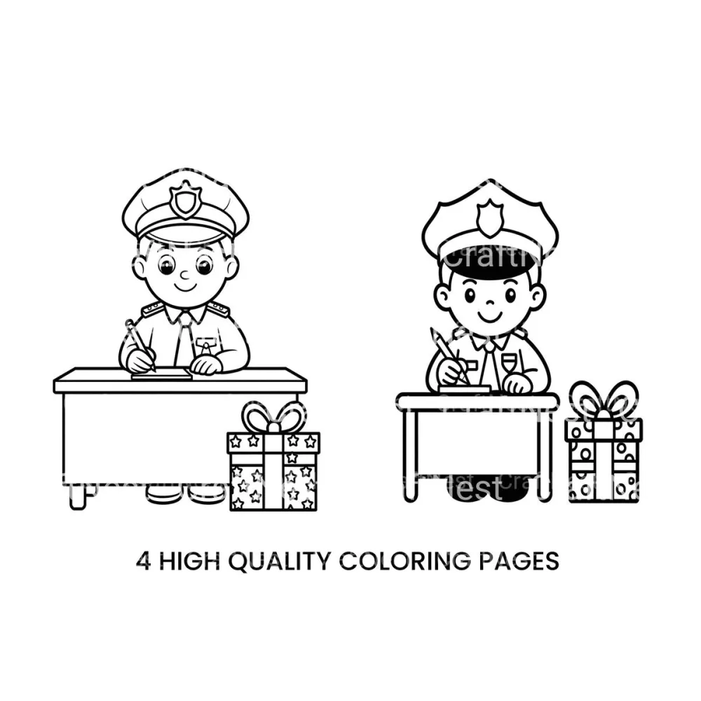 Police Officer with Gift Coloring Books