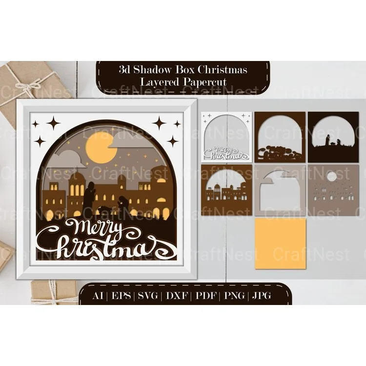 Shadow Nativity Scene Layered Papercut SVG