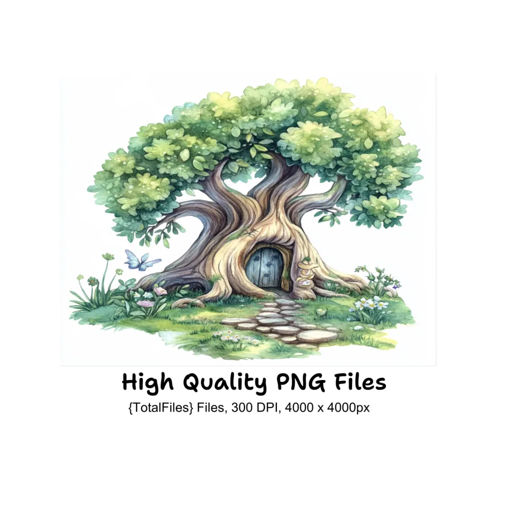 Whimsical Fairy House Tree Clipart Bundle