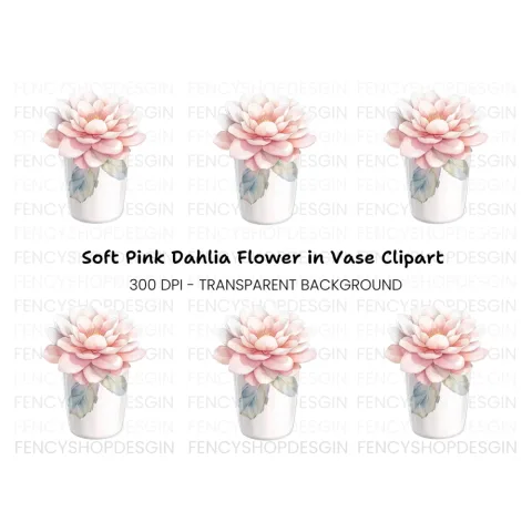 Pink Peony in White Vase Clipart Bundle