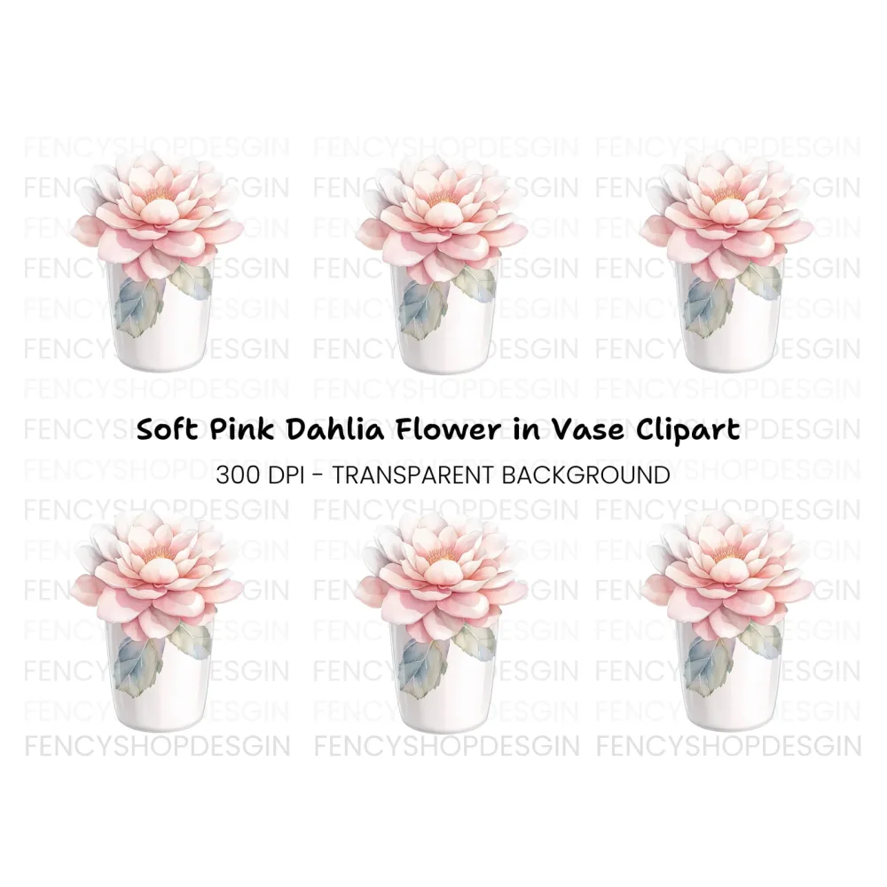 Pink Peony in White Vase Clipart Bundle