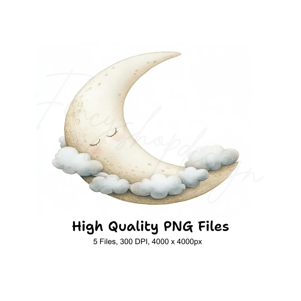 Sleeping Moon and Clouds Clipart Bundle