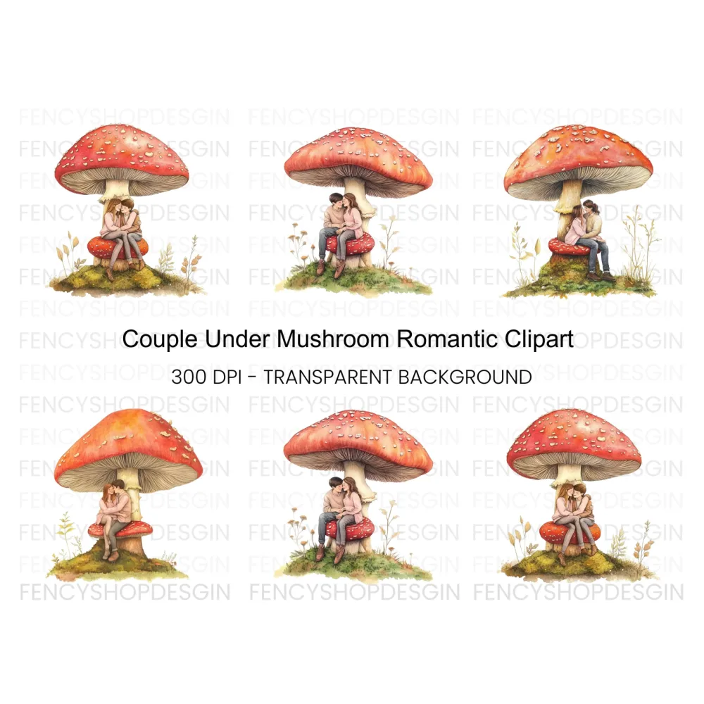 Couple on Mushroom Clipart Bundle