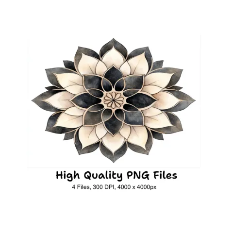 Monochrome Mandala Flower Clipart Bundle
