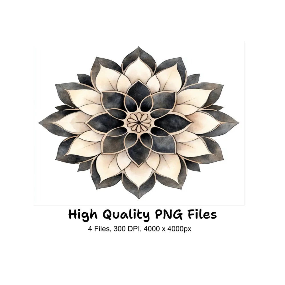 Monochrome Mandala Flower Clipart Bundle