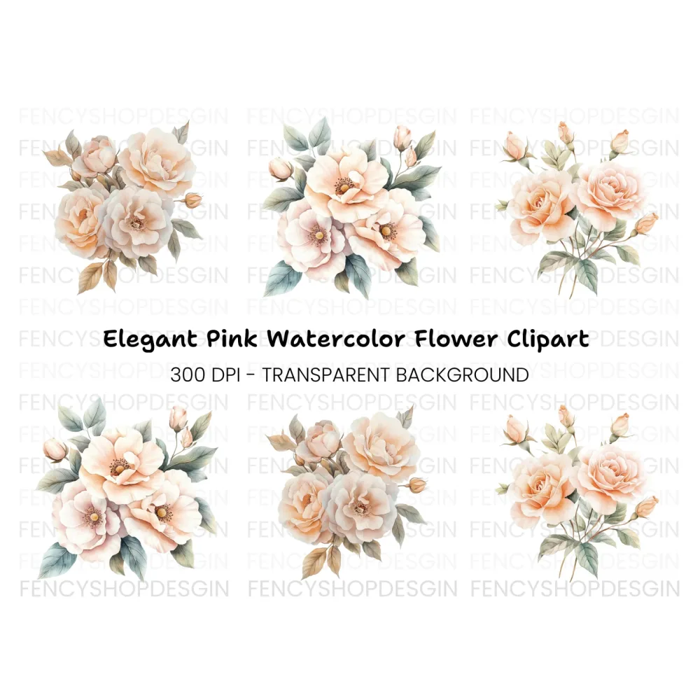 Elegant Peach Rose Clipart Bundle