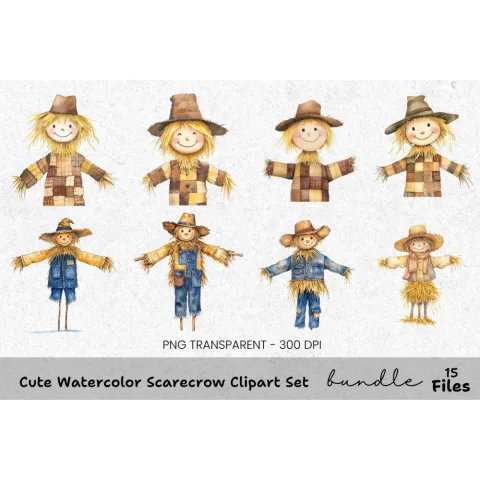 Cute Scarecrow Clipart Bundle