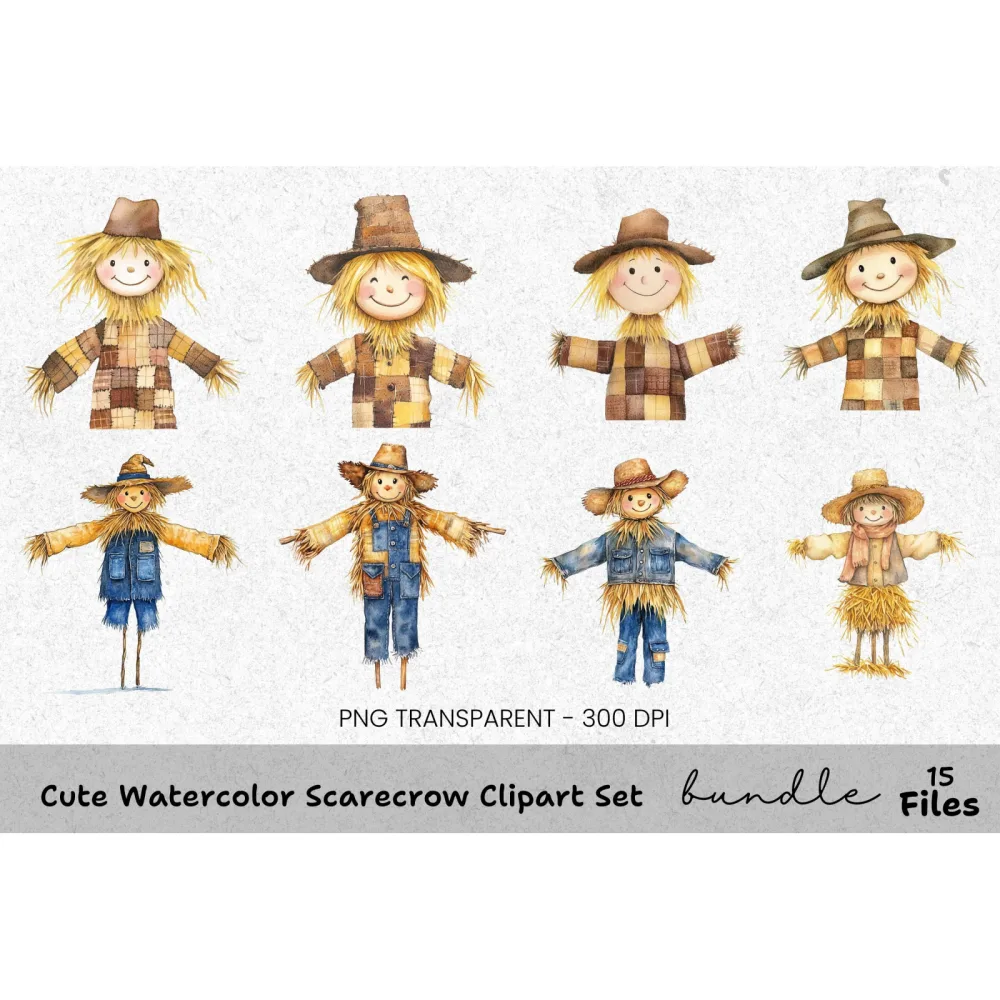 Cute Scarecrow Clipart Bundle