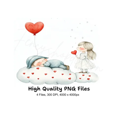 Sleeping Babies and Hearts Clipart Bundle