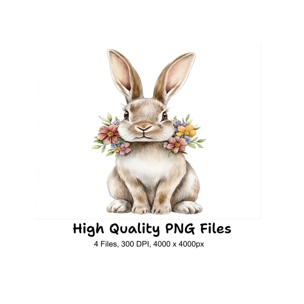 Floral Easter Bunny Clipart Bundle