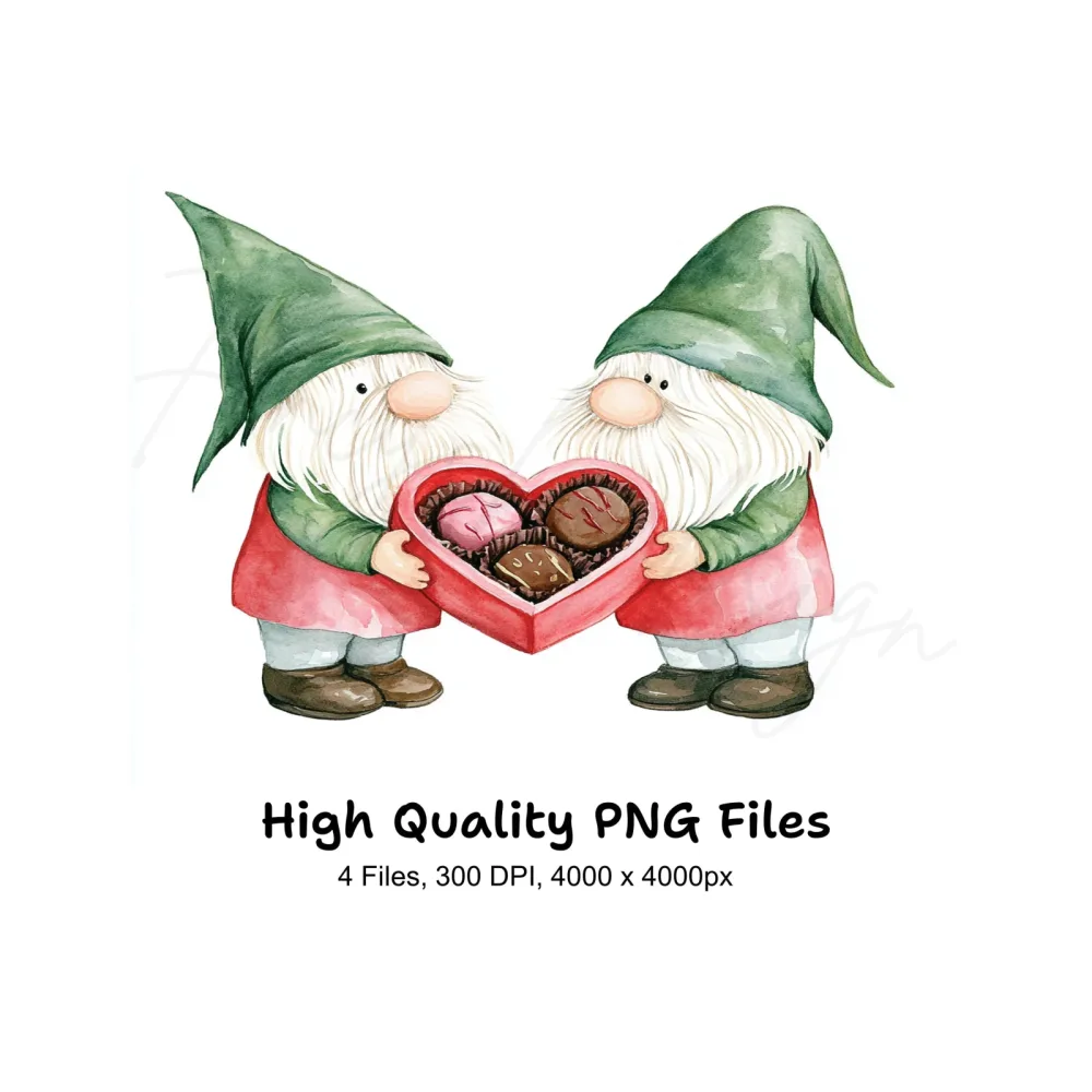 Cute Gnome Couple with Chocolates Clipart Bundle
