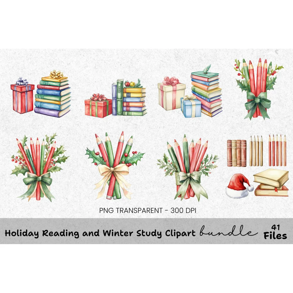 Christmas Candy Cane Book Clipart Bundle