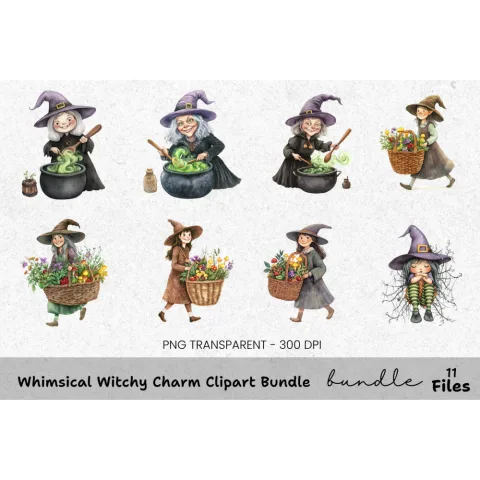 Whimsical Witchy Charm Clipart Bundle