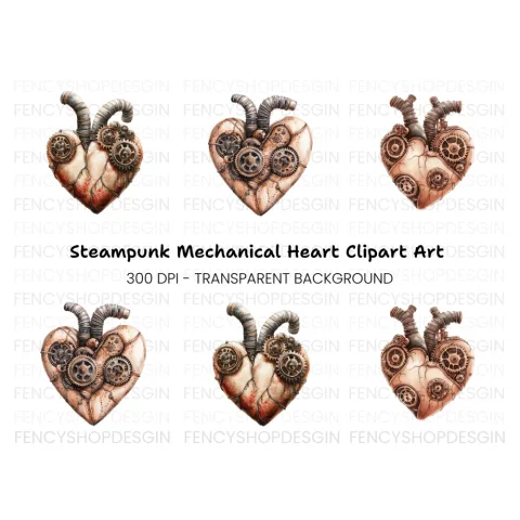 Steampunk Heart Clipart Bundle