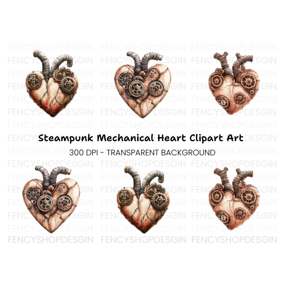 Steampunk Heart Clipart Bundle