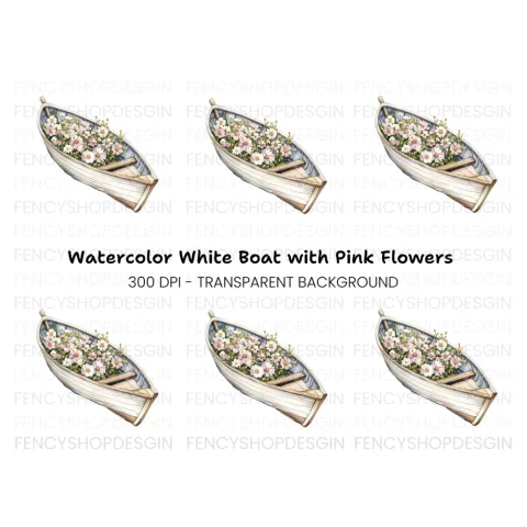 Boat with Pink and White Flowers Clipart Bundle